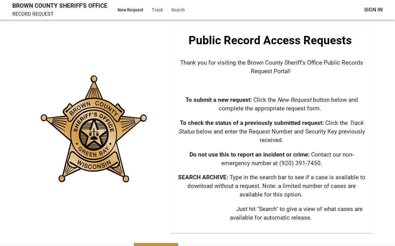 Brown County arrest report JustFOIA request portal