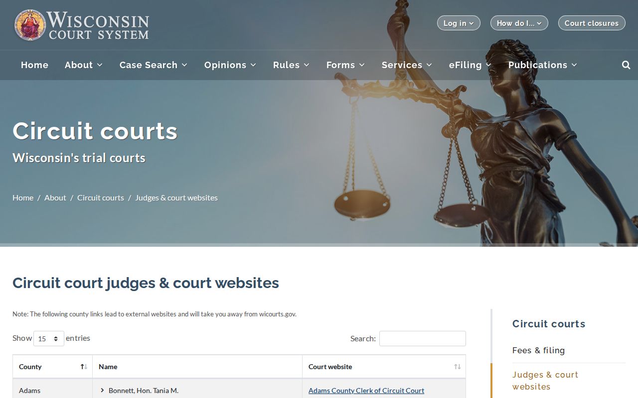 Brown County criminal court case circuit judge directory
