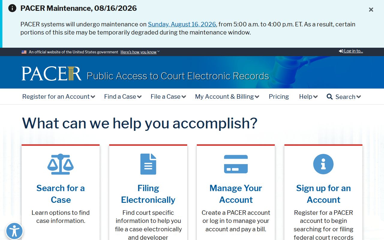 Brown County criminal court case PACER federal search
