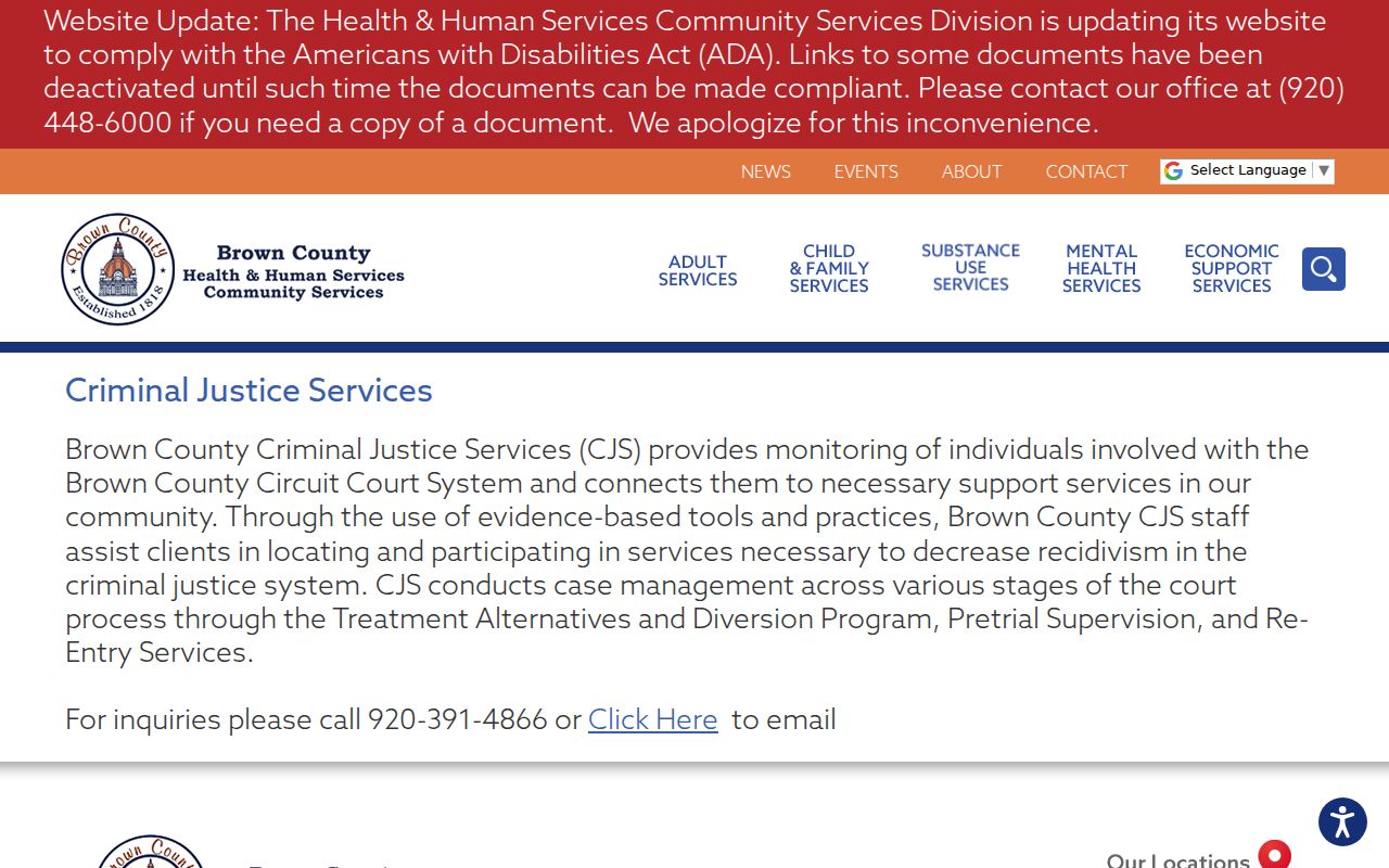 Brown County criminal records Criminal Justice Services programs