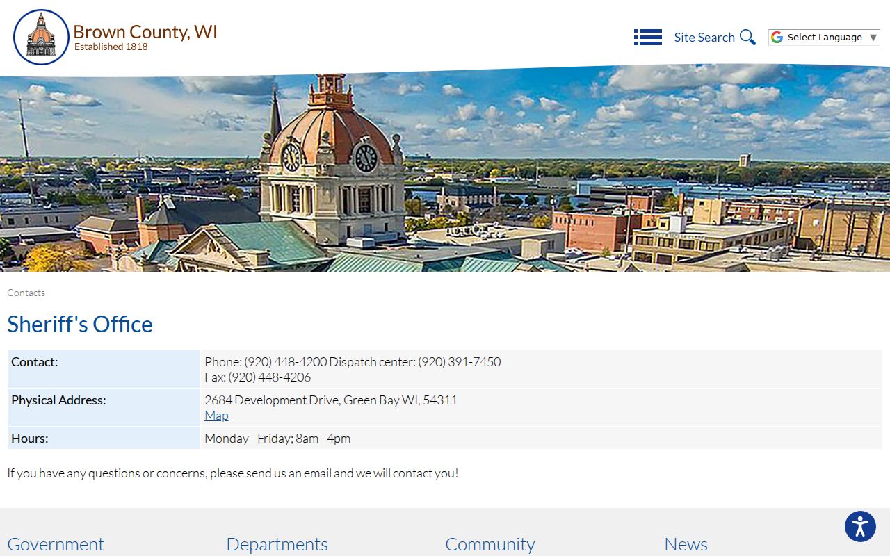 Brown County criminal records sheriff contact page