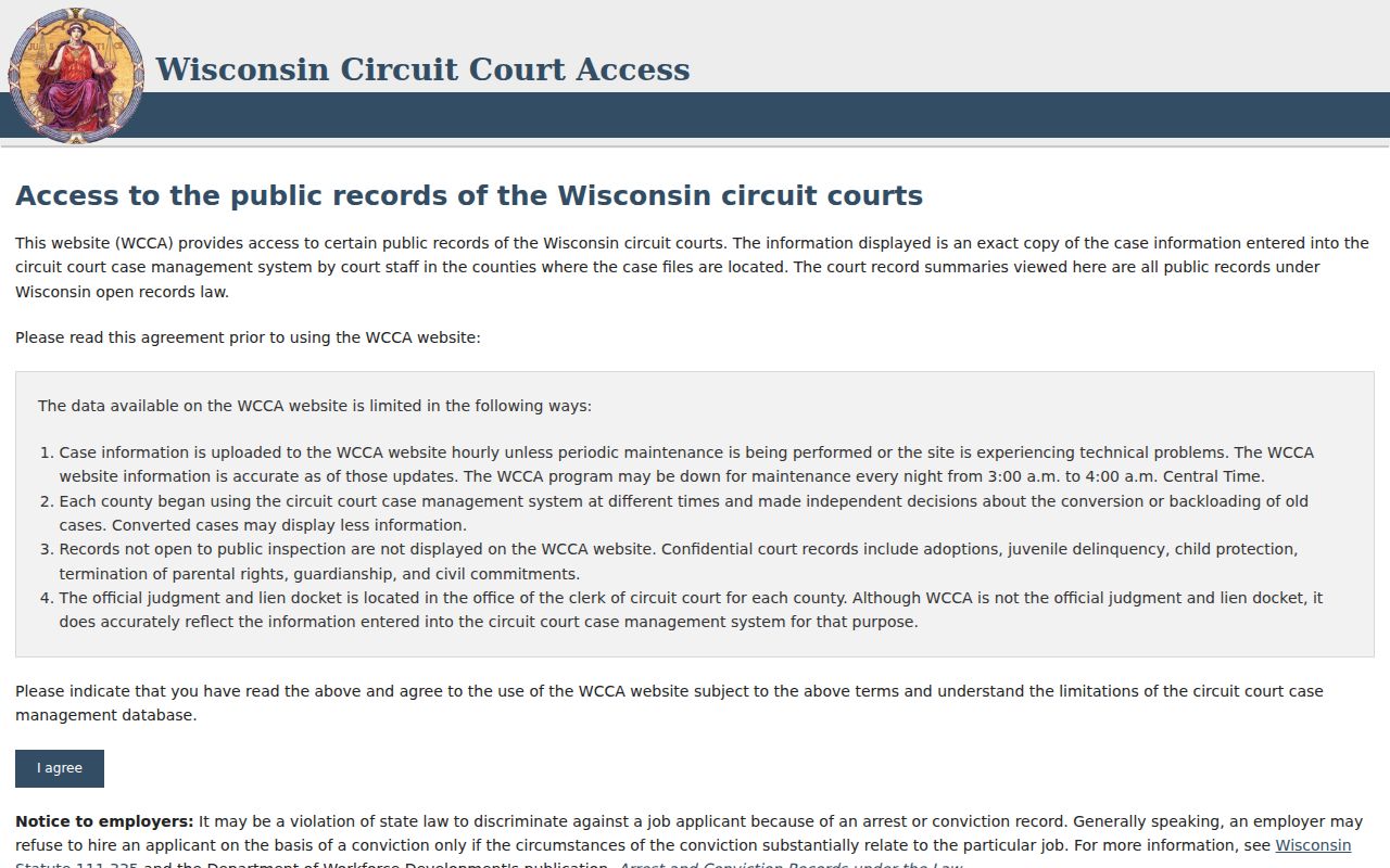 Brown County criminal court record search through WCCA