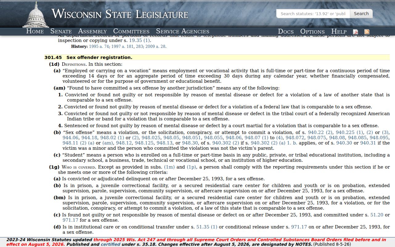 Brown County sex offender registry registration statute