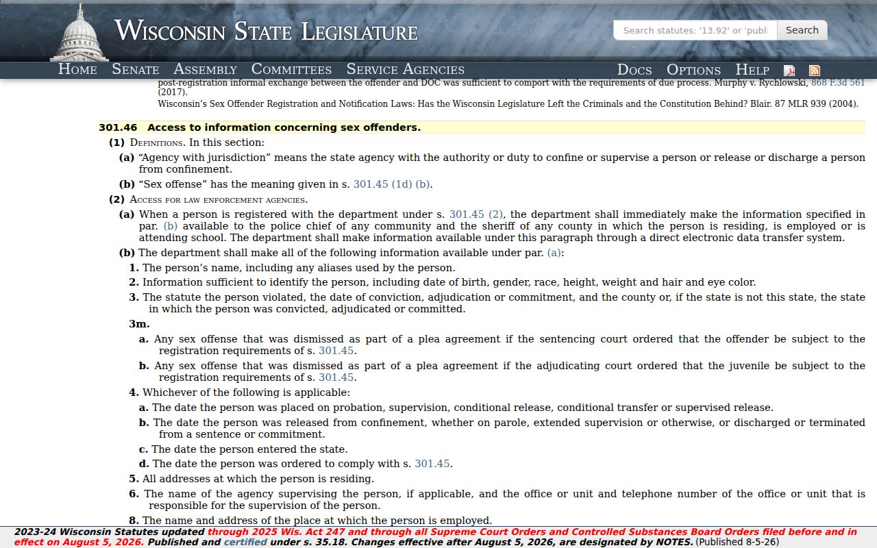 Brown County sex offender registry community notification law