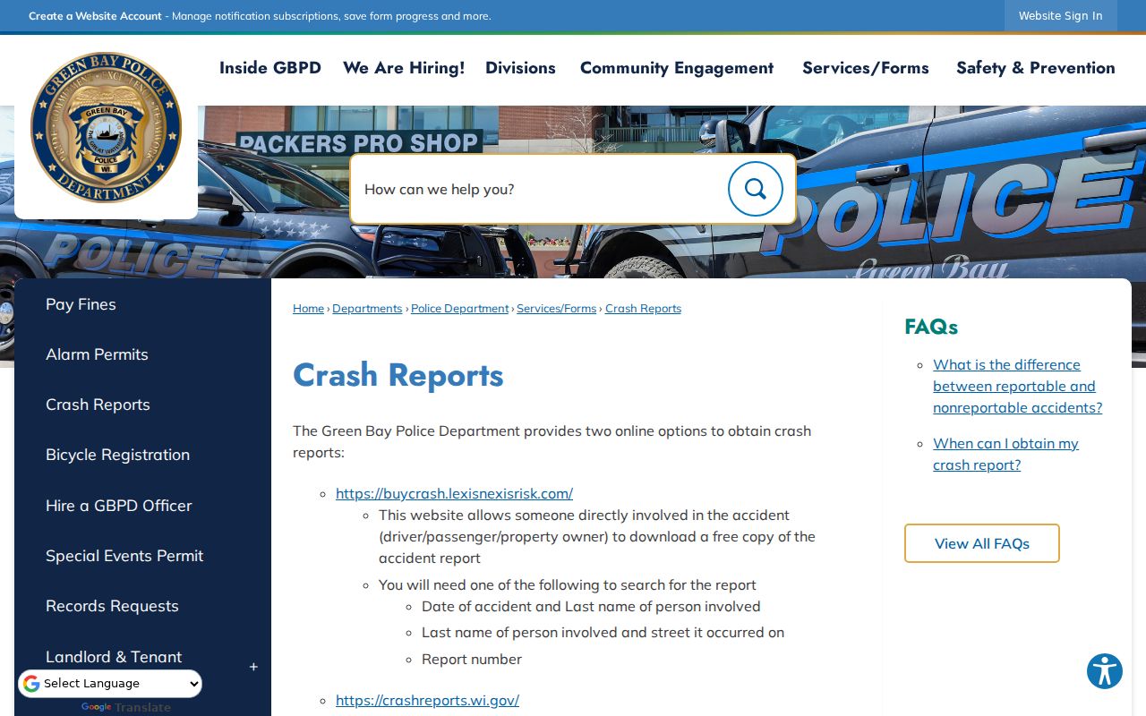 Green Bay Brown County criminal records police department source